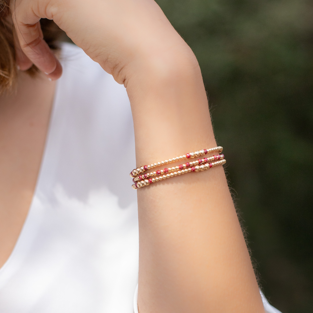 Set of 3 Gold Filled Beads & Burgundy Crystal