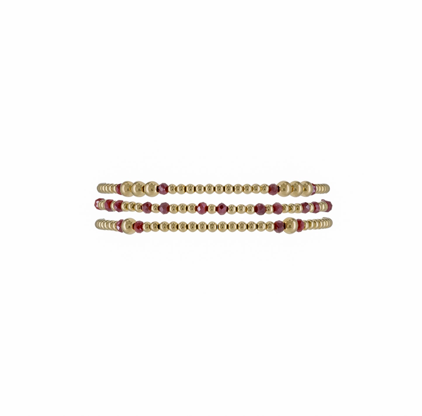 Set of 3 Gold Filled Beads & Burgundy Crystal