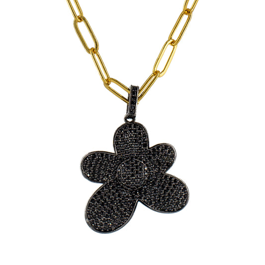 Black Zirconia Flower Necklace