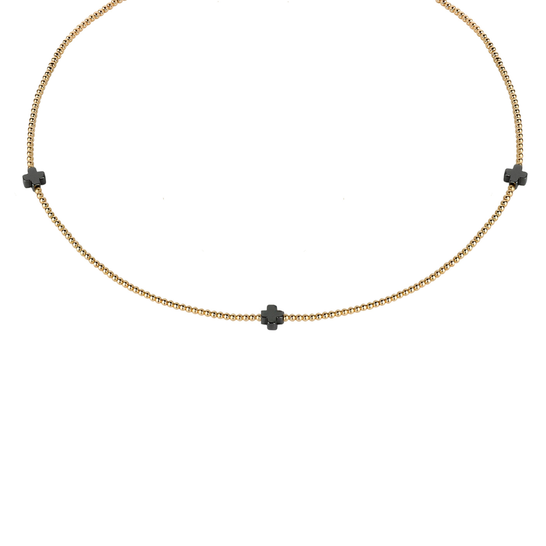 3 Black Cross Gold Filled Choker