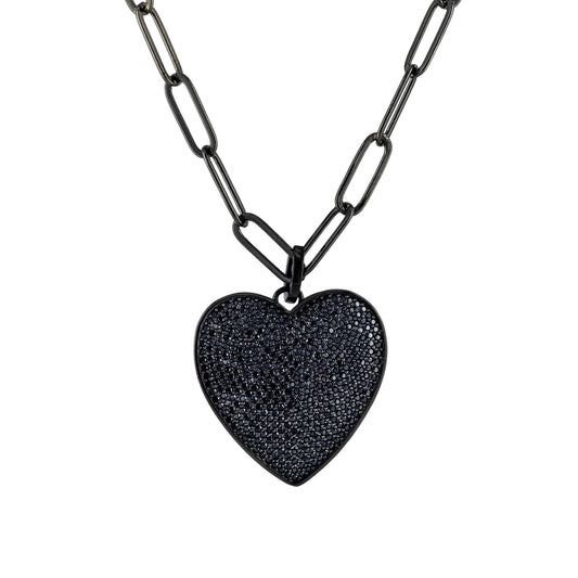 Small Black Crystal Heart Pendant