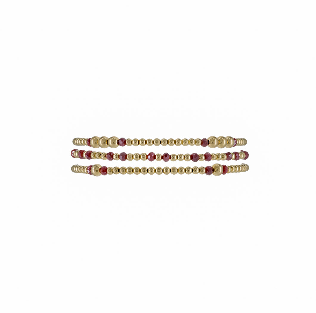 Set of 3 Gold Filled Beads & Burgundy Crystal