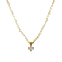 Load image into Gallery viewer, Zirconia Cross in Pearl Necklace