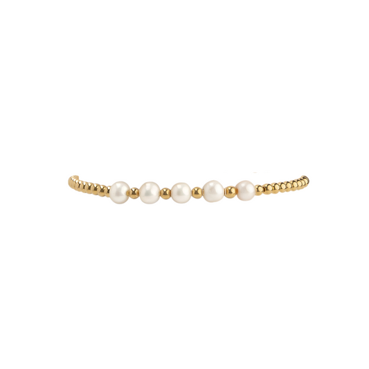 Gold Filled Beaded Bracelet with 5 Small Water Pearls