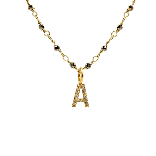 Golden Initial Necklace in Pyrite chain