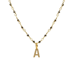 Golden Initial Necklace in Pyrite chain