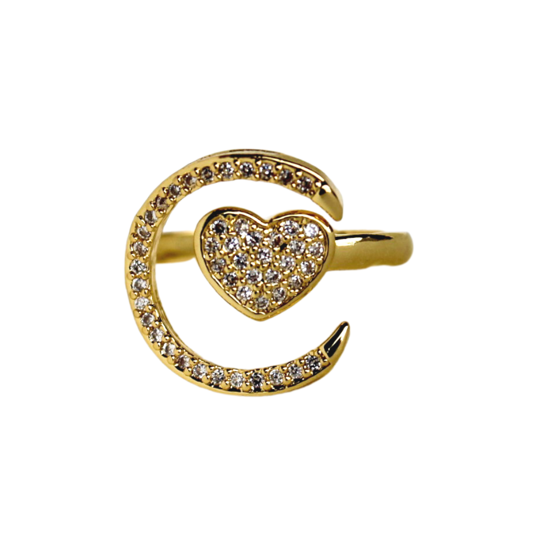 Crescent heart ring