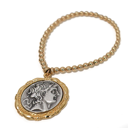 Beaded Bracelet with gold plated Greek Coin