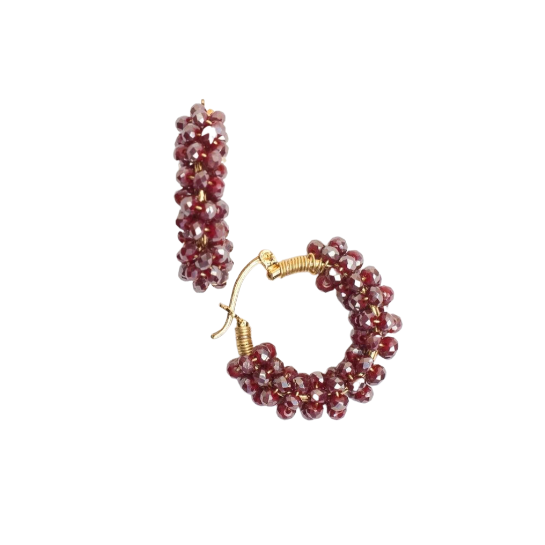 Classic Beaded Hoops in Burgundy